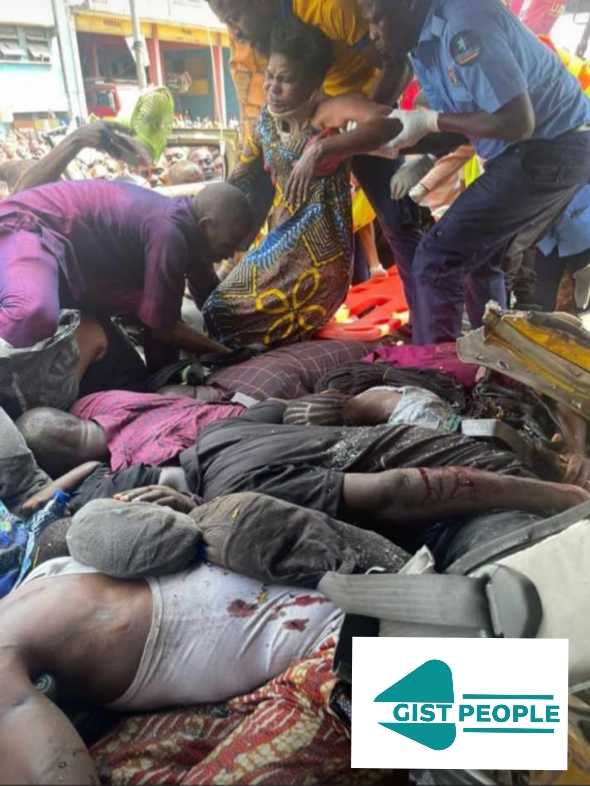 Disaster as container-laden truck crashes a commercial bus, killing two children and seven others in Lagos